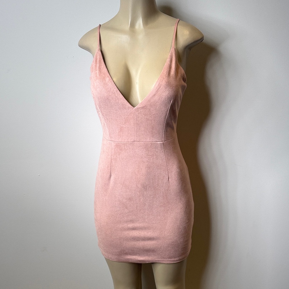 ALO Yoga Dusty Pink Suede-Look Spaghetti Strap Mini Dress